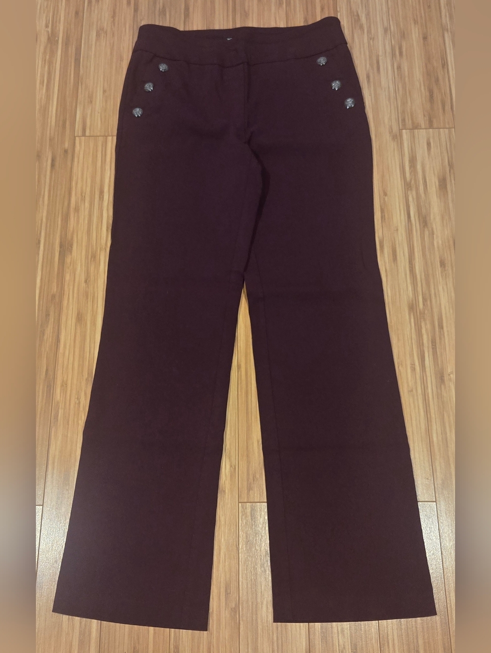 Roz & Ali Wide Leg Deep Plum Pants with Decorative Buttons
